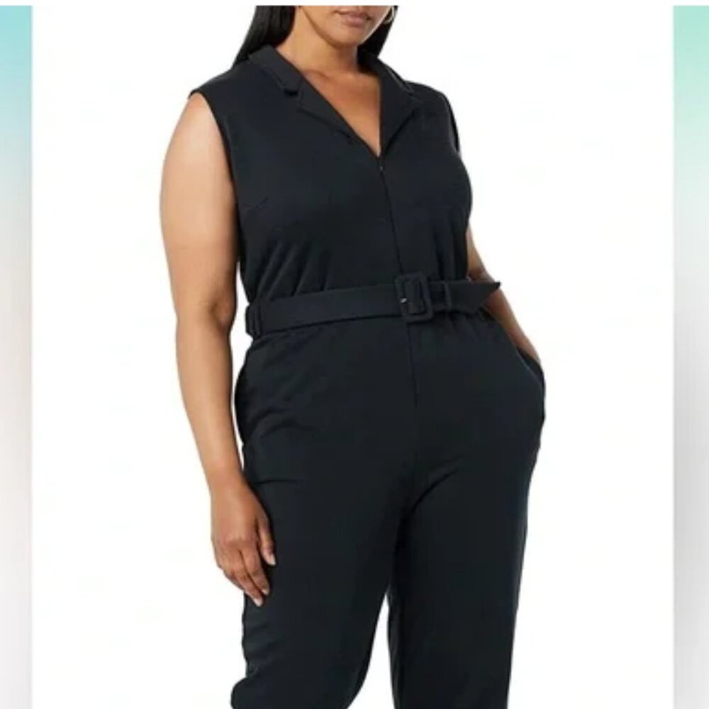 Terea Sleeveless Knit Jumpsuit with Pockets Black 5X New